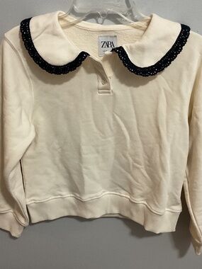 Girls Zara Sweatshirt with Peter Pan Collar with Navy Blue Crochet Detail,11-12